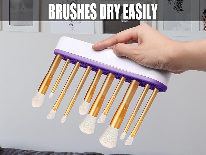 2Pcs Silicone Makeup Brush Holders Green Purple Stand Makeup Brush Organizers Make Up Brushes Storage for Painting Pen Brushes Nail Clippers Drill Pens Ruler Sewing Craft Tools