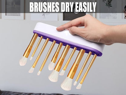 2Pcs Silicone Makeup Brush Holders Green Purple Stand Makeup Brush Organizers Make Up Brushes Storage for Painting Pen Brushes Nail Clippers Drill Pens Ruler Sewing Craft Tools