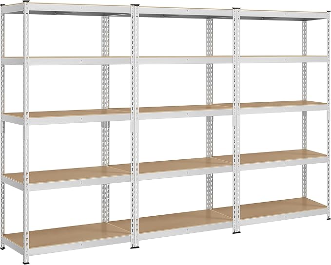 Topeakmart 3PCS 5-Tier Utility Shelves, Metal Storage Shelves Garage Shelving Unit Adjustable Garage Storage Shelves Storage Racks Heavy Duty Shed Shelving- Silver, 35.5 x 17.5 x 72 Inch