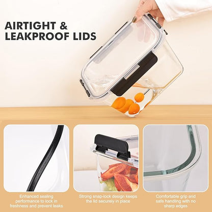Liuruiyu 2 Pack Large Glass Food Storage Containers with Lids, 63oz Big Meal Prep Containers, Airtight Bento Boxes with Leak Proof Locking for Microwave, Oven, Freezer and Dishwasher, BPA Free