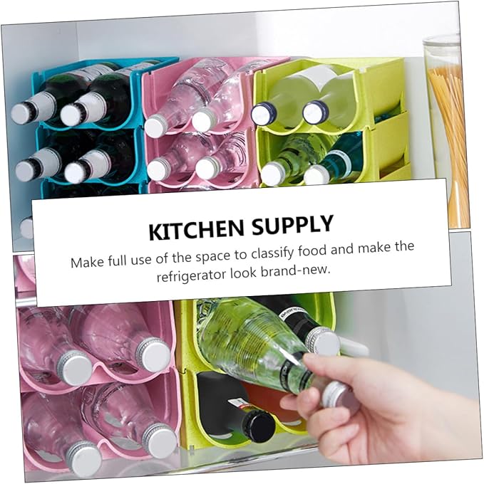 Cabilock 3pcs Stackable Drink Storage Container Non-skid Fall Beer Can and Wine Organizer for Fridge Creative Household Green Blue and Pink