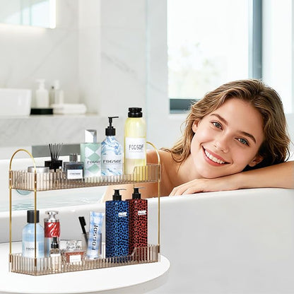GTI Narrow Bathroom Organizers and Storage, 2 Tier Rectangle Makeup Counter Organizer, Perfume Cosmetics Skincare Vanity Organizers, Dresser Countertop Organizer for Women (Gold)