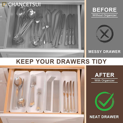 CHANCETSUI Stackable Utensil Organizer For Kitchen Flatware: Plastic Kitchen Cutlery Holder Trays, Cooking Silverware Storage For Drawer, Cabinets, Countertops Supplies