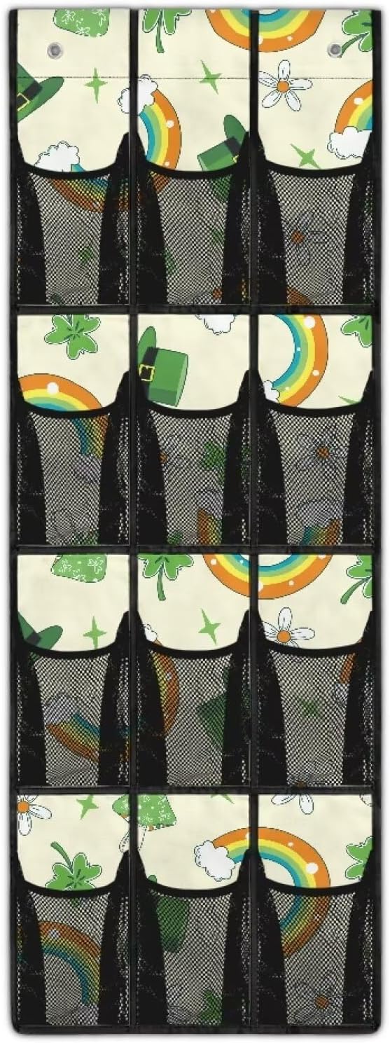 Over the Door Shoe Organizer 12 Large Pockets Hanging Shoe Rack for Closet Organizers and Storage Sturdy Oxford Fabric Shoe Hanger Rainbow Green Hat