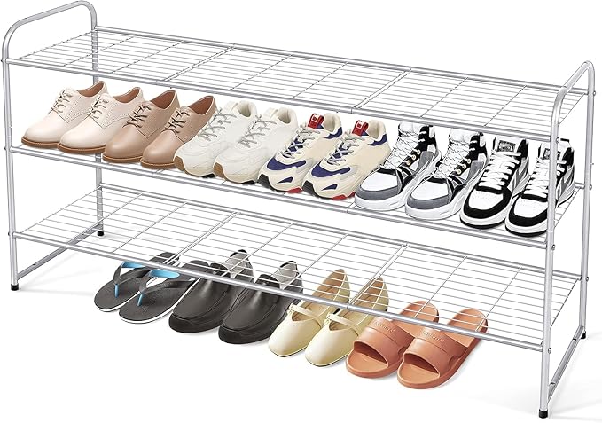 KEETDY 3-Tier Long Shoe Rack for Closet and 2 Tier Metal Shoe Organizer