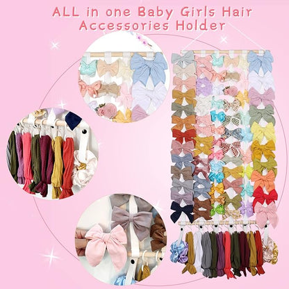 OAOLEER Hair Bow Holder Organizer for Girls，Hair Clips Headband Organizer Storage Wall Hanging Home Decor for Girls Room (1Pcs White 28Inch)