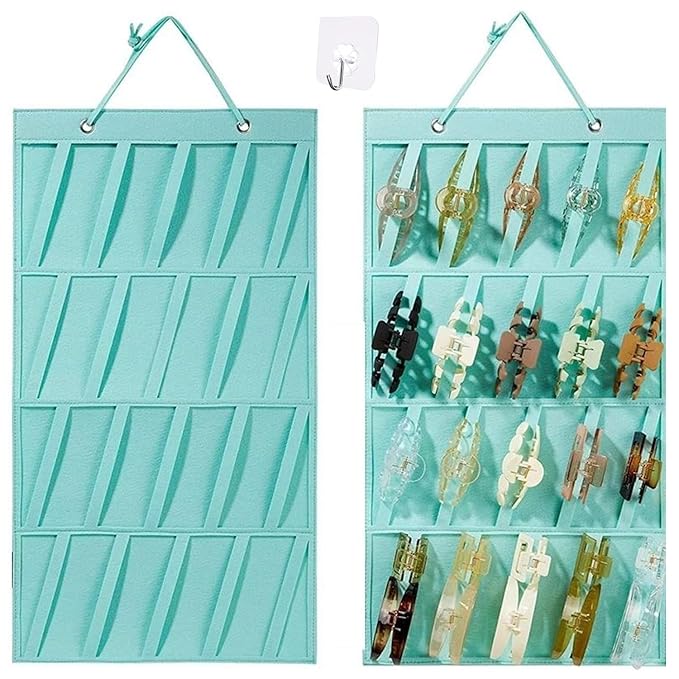 Hair Claw Clip Organizer Turquoise Hair Claw Clip Holder Organizer Accommodates 20 Clips for Bedroom Door, Wall, Storage Organizer