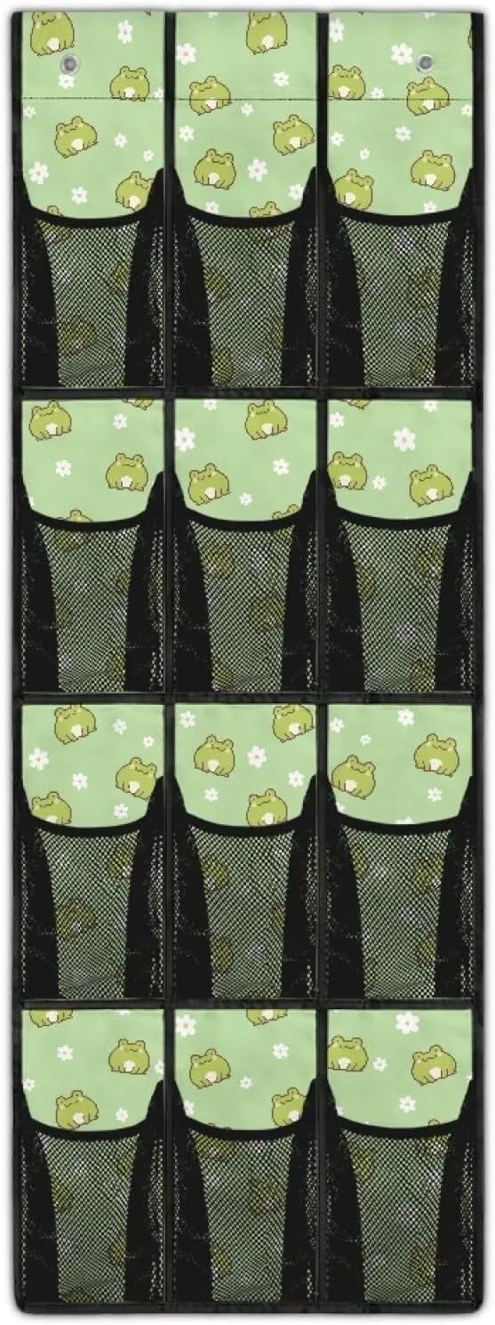 12-Compartment Over The Door Storage Bag, Waterproof Oxford Fabric Dirt-Resistant and Perfect for Organizing Household Items Efficiently, Cartoon Frogs