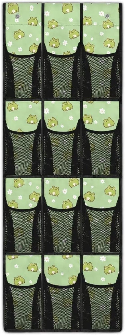 12-Compartment Over The Door Storage Bag, Waterproof Oxford Fabric Dirt-Resistant and Perfect for Organizing Household Items Efficiently, Cartoon Frogs