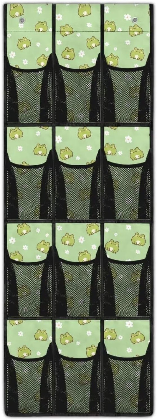 12-Compartment Over The Door Storage Bag, Waterproof Oxford Fabric Dirt-Resistant and Perfect for Organizing Household Items Efficiently, Cartoon Frogs