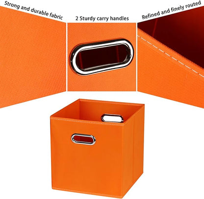 Fabric Cubby Storage Bins,13x13x13 Inches,Cube Organizer Bin Foldable Storage Boxes with Dual Handles Fabric Organizer Box and collapsible Storage basket,Set of 8,Orange
