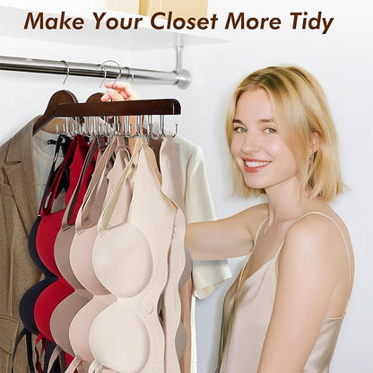 HOUSE DAY Belt Hanger for Closet 2 Pack, 40 Hooks Bra/Tie/Tank Top Hanger, Space Saving Hangers Storage Max 40 Belts/Ties, Sturdy Wooden Belt Rack Closet Accessories