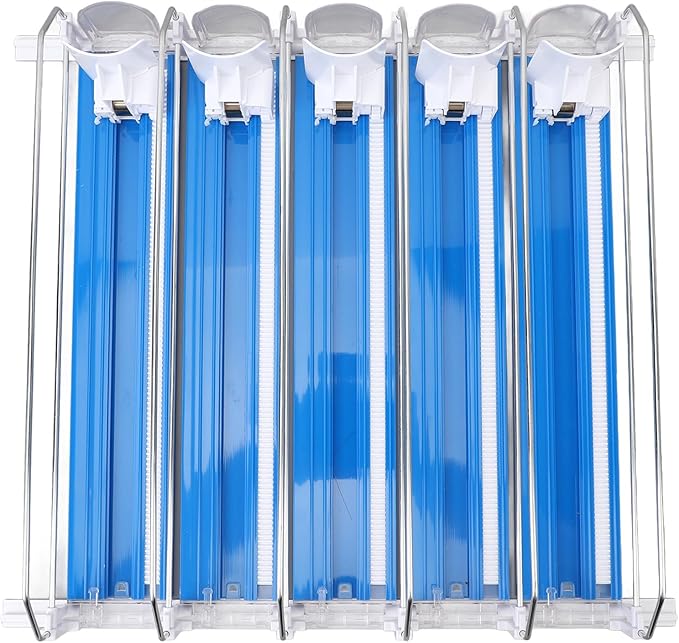Pilipane 5pcs Self Pushing Soda Can Dispenser Drink Organizer for Fridge Automatic Beverage Pusher Glide System Adjustable Dividers for Beer Pop Cans Water Bottles Pantry Garage Coolers (Blue)