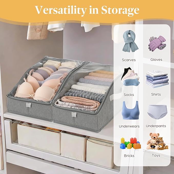2 PCS Stackable Hat Organizer for Baseball Caps, Hat Storage Holder Holds up to 24 Caps for Closet/Shelf, Hat Box Holder with Clear Window Lid And Sturdy Cardboard, for Closet Bedroom Shelf (Grey)