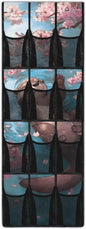 Over The Door Shoe Organizer Cherry Blossom Sloth Hanging Shoe Rack for Closet with 12 Large Mesh Pockets Washable Reusable Door Hanging Storage Bag for Small Spaces