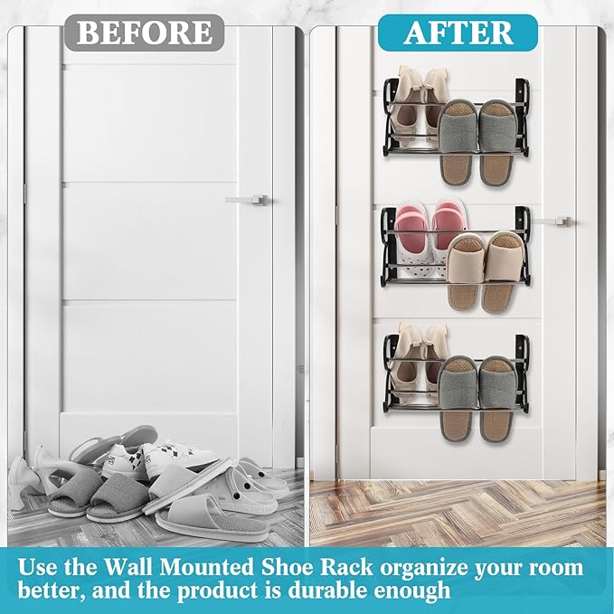 Ziliny 6 Pieces Wall Mounted Shoe Rack with Sticky Hanging Mounts Hanging Wall Shoe Storage Organizer Holder Shelf Hanger for Closet Door(15.7 x 8.7 x 4.3'')