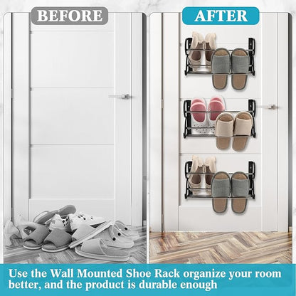Ziliny 6 Pieces Wall Mounted Shoe Rack with Sticky Hanging Mounts Hanging Wall Shoe Storage Organizer Holder Shelf Hanger for Closet Door(15.7 x 8.7 x 4.3'')
