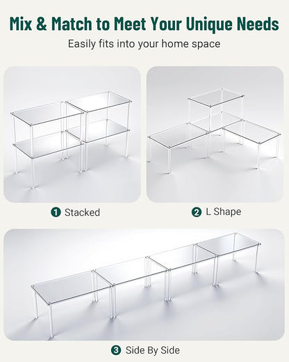 Bobomoment Acrylic Cabinet Organizer, Set of 4 Spice Rack Organizer for Cabinet, Desk Countertop Shelf Organizer, Pantry Kitchen Storage and Organization, Stackable Shelves House Essentials for Gift