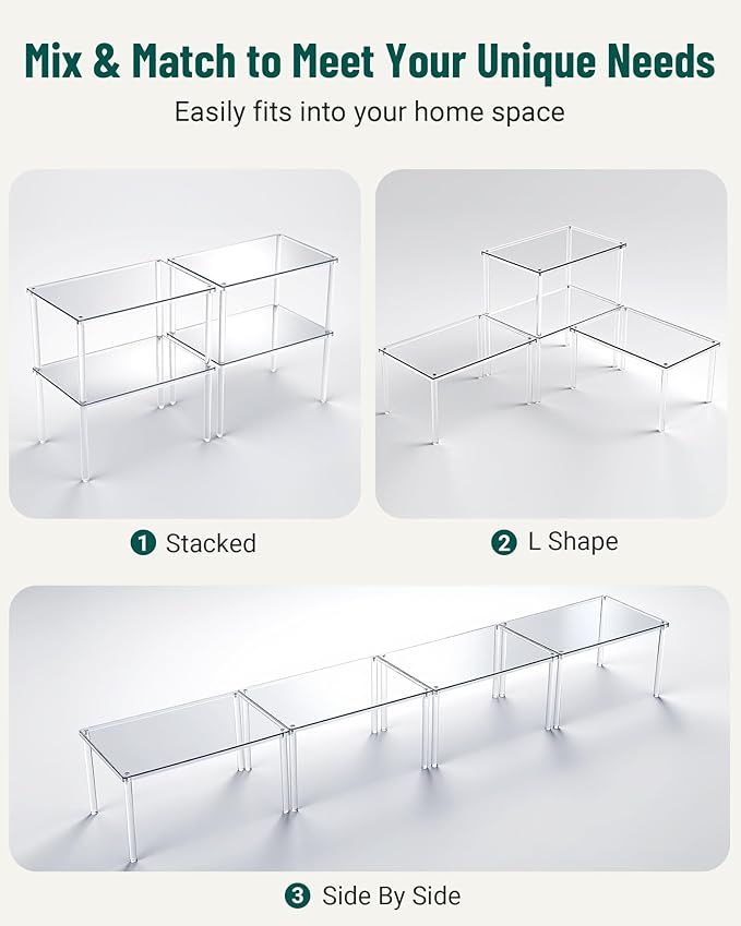 Bobomoment Acrylic Cabinet Organizer, Set of 2 Shelf Organizer, Spice Rack Organizer for Cabinet, Desk Countertop Organizer, Stackable Shelves for Pantry Kitchen Storage and Organization