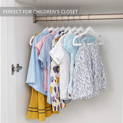 MIZGI Kids Velvet Hangers,Non-Slip Big Kids Hangers,14 Inch Hangers for Youth,Teen Clothes,Pack of 50（White/Rosegold）