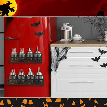 Beeveer 2 Pack Bat Magnetic Spice Rack for Refrigerator Metal Magnet Basket Shelf for Fridge Seasoning Storage Organizers Home Decor Kitchen Accessories (Black)
