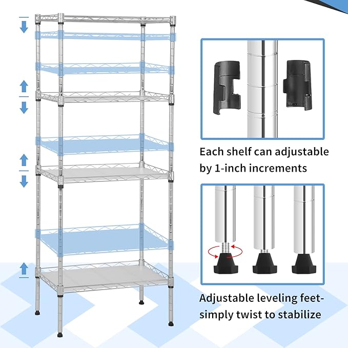 4-Tier Shelving Unit 44" H x 18L x 12D Storage Shelves with Wire Shelf Liners Adjustable Small Closet Shelves Metal Shelf Rack for Storage Kitchen Pantry Laundry, 600Lb Capacity, Chrome