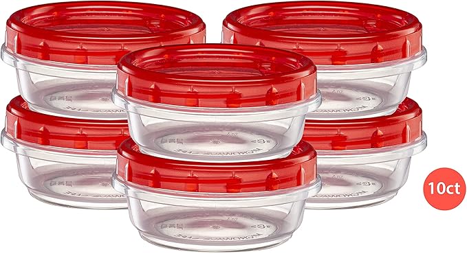 ELEGANT DISPOSABLES (8 Ounce 10 Pack) Twist cap Containers Clear Bottom With Red Top Screw on Lids Twist Top Food Storage Freezer Containers