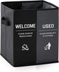 Foldable Shoe Cover Box Dispenser Storage Box Storage Bin Holder with Used Shoe Covers and Welcome Please or Remove Sign for Open House Supplies (Black, Gray)