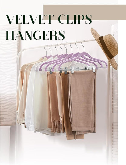 Cozymood Velvet Skirt Hangers 24 Pack, Purple Hangers with Clips Ultra Thin Non Slip Pants Hanger Space Saving Clothes Hanger with Clips for Pants, Skirts, Jeans, Shorts
