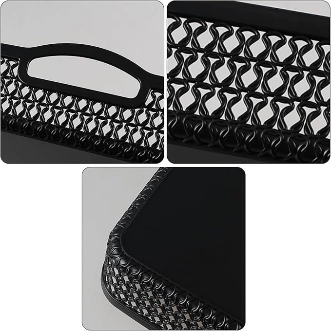 Set of 6 Large Plastic Storage Basket Tray, Black Shallow Paper Basket with Handle
