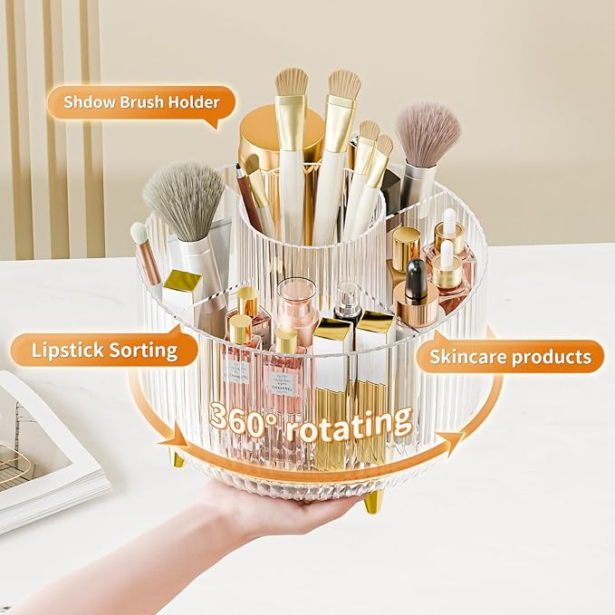 fanado 360° Rotate Makeup Brush Holder Organizer, Makeup Organizers Countertop, Makeup organization and Skincare Storage for Vanity, Desktop, Bathroom (Clear)