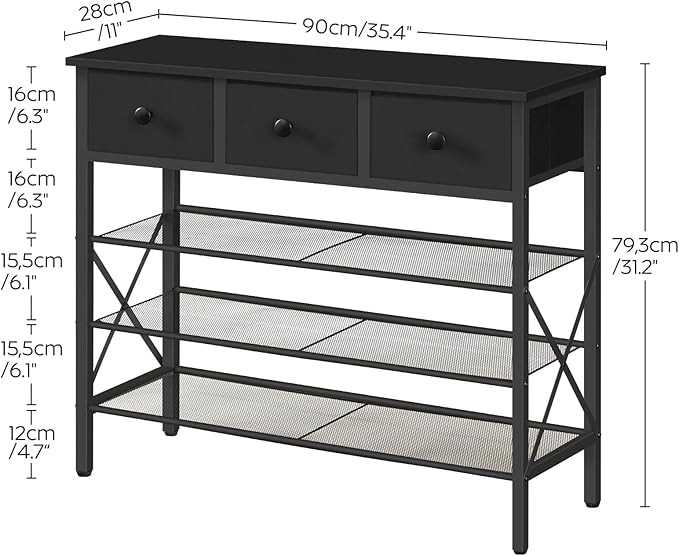YATINEY 4-Tier Shoe Rack with 3 Drawers, Metal Shoe Organizer for 15 Pairs with Storage Shelves and Wooden Top, for Entryway, Hallway, Foyer, Closet, Black SS34BB