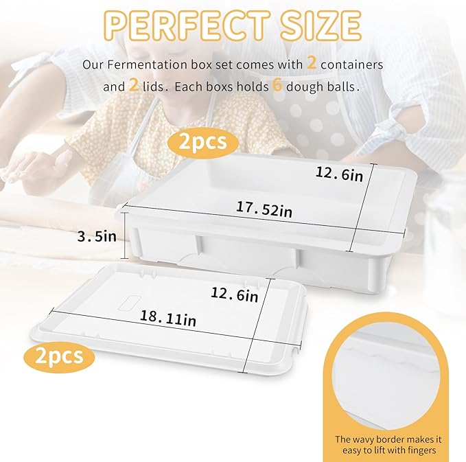 Pizza Dough Proofing Box - Stackable Commercial Quality Trays with Covers (17.7 x 12.6 Inches) - 2 Trays and 2 Covers Perfect as a Bread Proofing Box and Dough Container - Pizza Storage Container