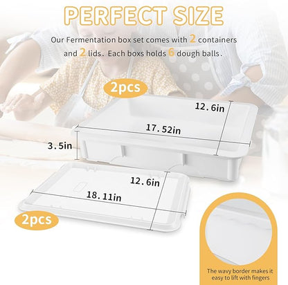 Pizza Dough Proofing Box - Stackable Commercial Quality Trays with Covers (17.7 x 12.6 Inches) - 2 Trays and 2 Covers Perfect as a Bread Proofing Box and Dough Container - Pizza Storage Container