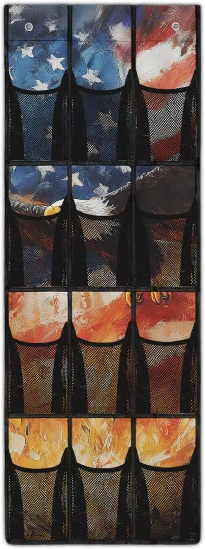 Eagle Over The Door Organizer 4th of July Behind Door Shoe Organizer for BedRoom Space Saving 12 Pockets Wall Hanging Storage American Flag Shoe Holder Hanger