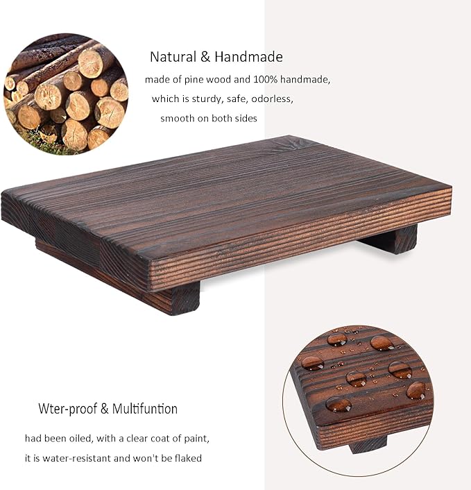 Bathroom Counter Organizer Wood Pedestal Stand Farmhouse Decorative Tray Soap Holder for Kitchen Decor, 9" x 6" - Dark Brown