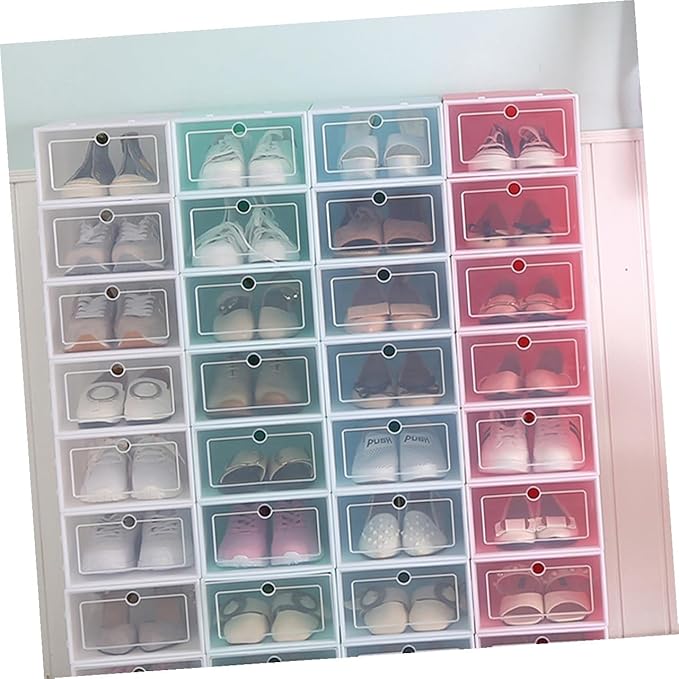NUOBESTY 6PCS Transparent Stackable Shoe Boxes with Thickened Plastic Space-saving Green Shoe Containers for Sneakers Closet and Entryway Organizer
