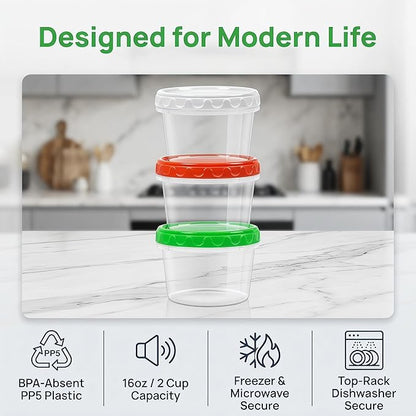 EONJOE 16 oz Plastic Freezer Containers with Lids 2 Cup Food Storage Container BPA Free Stackable Airtight Dishwasher Safe,12 Pack