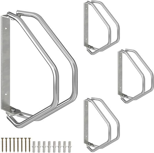 Relaxdays Wall Mounted Carrier 4 Bicycle Parking Brackets Steel 180° Swivel 32.5 x 9 x 29.5 cm Silver, Metal, 4 Supporti