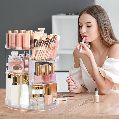 Boxalls Makeup Organizer Rotating Large Capacity, 360 Makeup Carousel with Brush Compartment, Clear Skincare Cosmetic Spinning Organizer with 7 Layers for Countertop Vanity Bathroom Bedroom