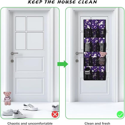 Lucky Horse Behind Door Organizer 12 Pockets Over The Door Shoe Organizer for Closet Rainbows Wall Hanging Storage Cookies Multi-Funtion Storage Bag