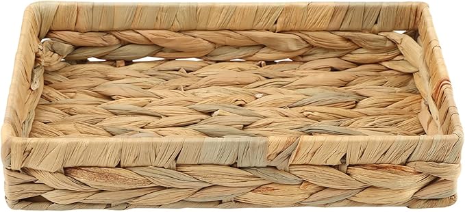 Wicker & Rattan Serving Tray - 10" Rectangle Bathroom Vanity Tray with Storage for Paper Hand Towels