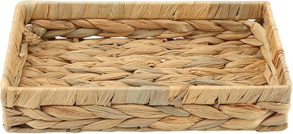 Wicker & Rattan Serving Tray - 10" Rectangle Bathroom Vanity Tray with Storage for Paper Hand Towels