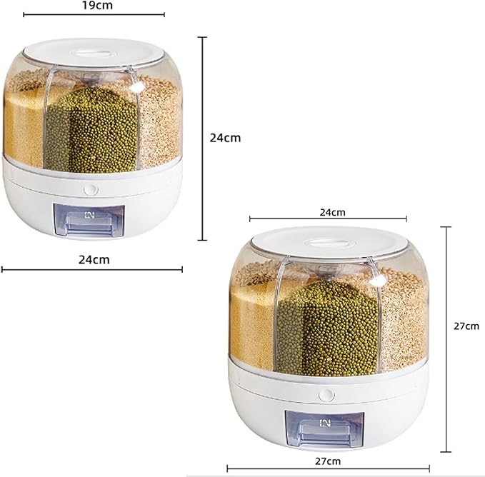 Rotating Candy Dispenser, Candy Dispenser 360° Rotating with 6 Compartments, Christmas Countertop, Large Capacity Grain Storage Container, for Rice, Cereals, Snack, Candies (Large,GREEN)
