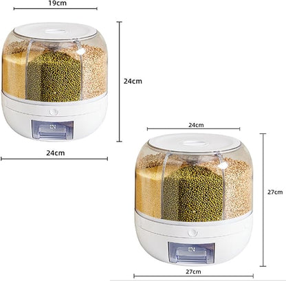 Rotating Candy Dispenser, Candy Dispenser 360° Rotating with 6 Compartments, Christmas Countertop, Large Capacity Grain Storage Container, for Rice, Cereals, Snack, Candies (Large,BEIGE)