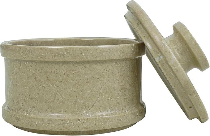 Marble Salt Cellar with Lid 3.5" Inch Verona Salt Box, Seasoning Container & Spice Jars, Stone Salt Holder for Counter, Spice Jar, Verona