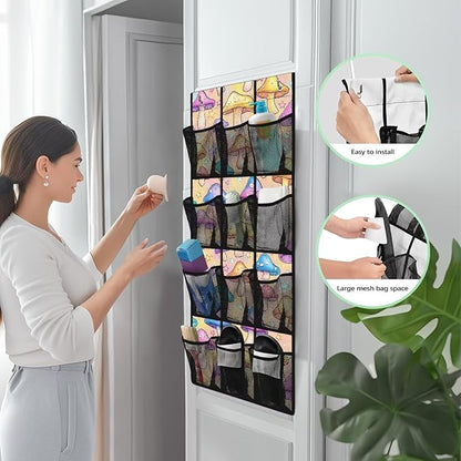 Mushroom Over The Door Organizer Decor Nursery Storage with 12 Large Pockets,Nursery Organizers and Storage,Stable Spice Rack for Kitchen,Behind Door Bag for Bathroom,Bedroom
