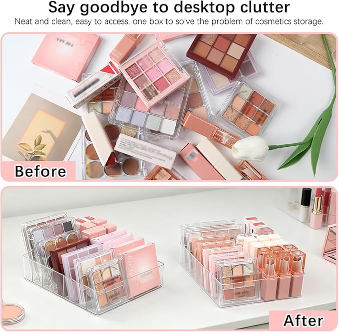 Makeup Organizer for Eyeshadow Palette and Lipstick Organizer, 7 Section Divided Makeup Palette Organizer for Lipstick Highlighter, Skincare Cosmetic Display Cases for Bathroom