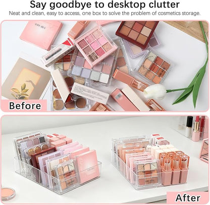 Makeup Organizer for Eyeshadow Palette and Lipstick Organizer, 7 Section Divided Makeup Palette Organizer for Lipstick Highlighter, Skincare Cosmetic Display Cases for Bathroom