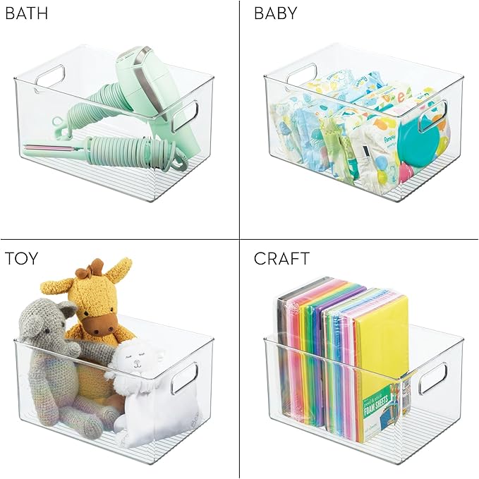iDesign Pantry Organizer Bins with Handles - Storage Bins for Cabinets or Fridge - Set of 4 - Clear